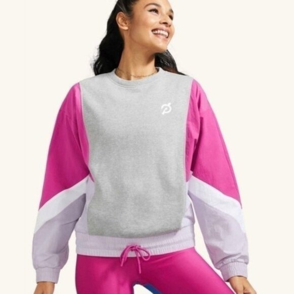 Peloton Grey Purple White Retro 80s Sweatshirt Fabric Mix Chic Pullover Small